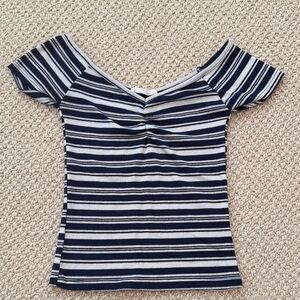 Full Tilt Navy and White Striped Short Sleeve Top